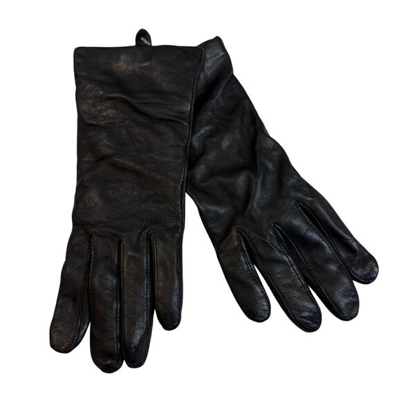 NWT Lands' End Women's EZ Touch Screen Cashmere Lined Black Leather Gloves M - Picture 3 of 8